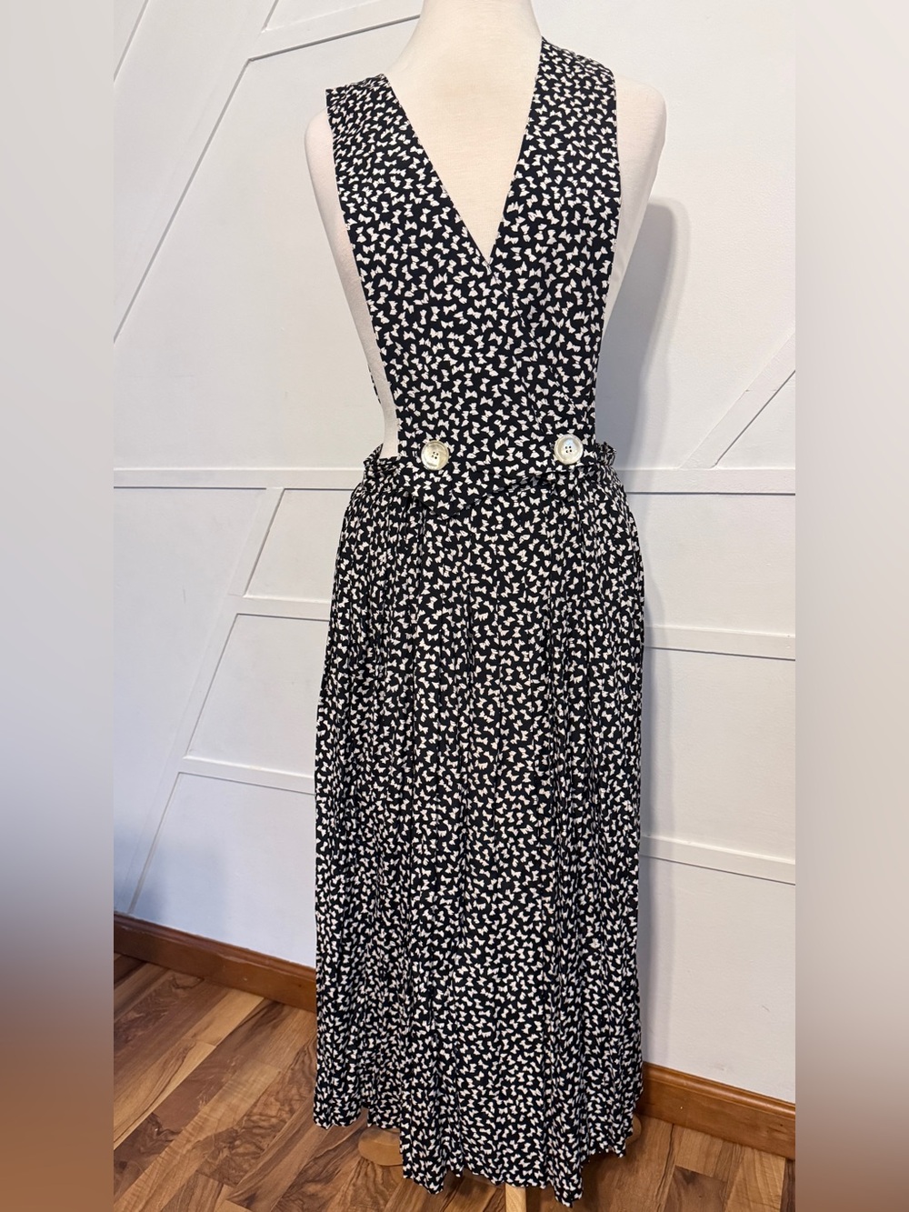 jonathan martin Black and White Printed Maxi Pinafore Dress vintage